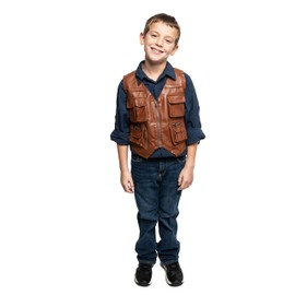 ComfyCamper Kids Jurassic Dinosaur Wrangler Costume - Brown Leather Vest World Park Utility Zookeeper Boys, 4-6 Years, True Brown