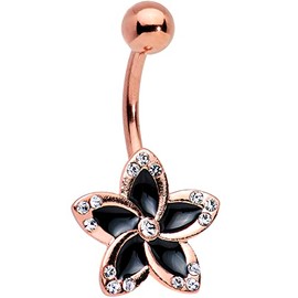 Body Candy Clear Rose Midnight Pitch Flower Belly Button Ring