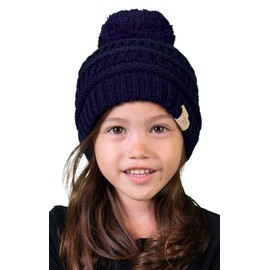 Funky Junque - Gorro de punto de cable para niños pequeños, cálido gorro de invierno para niños, Azul marino, Talla única