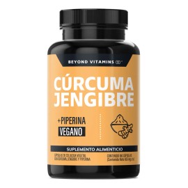 Beyond Vitamins | Raíz de Cúrcuma (curcumina) + Jengibre potenciado con Pimienta Negra (Piperina) – Cúrcuma Capsulas - Vitaminas Mujer / Hombre - Vegano | Curcuminoides (180 Cápsulas)