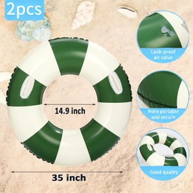 2 PCS Large 33 inch Inflatable Pool Floats for Swimming Pool Party Lake Beach Adults -Striped Floaties Pool Tubes Swim Rings Tubes Floaties for Beach Pool Party Decorations (Dark Green)