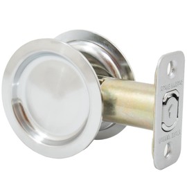 Round Pocket Door Lock, Passage (Hall/Closet) Latch, 2-3/8" Backset, RCL, Satin Chrome by Stone Harbor Hardware