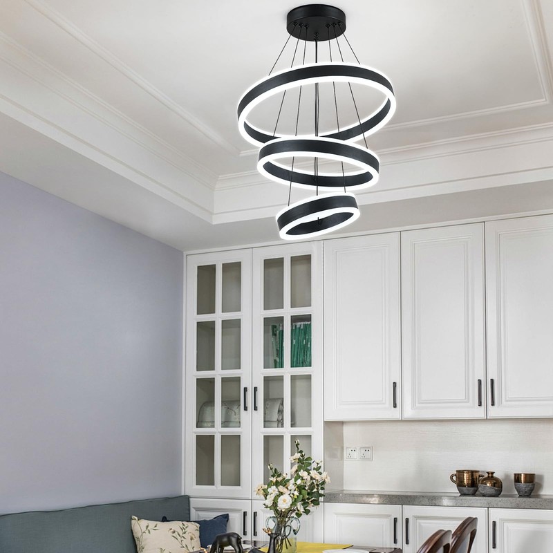 O'NEELDY Modern LED Chandeliers Adjustable Hanging Black Pendant Light Fixture
