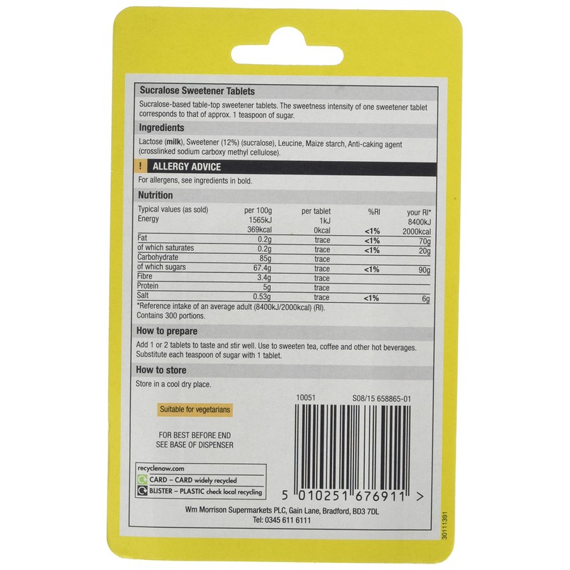 Morrisons Sucralose Sweetener, Pack of 12, 300 Tablet