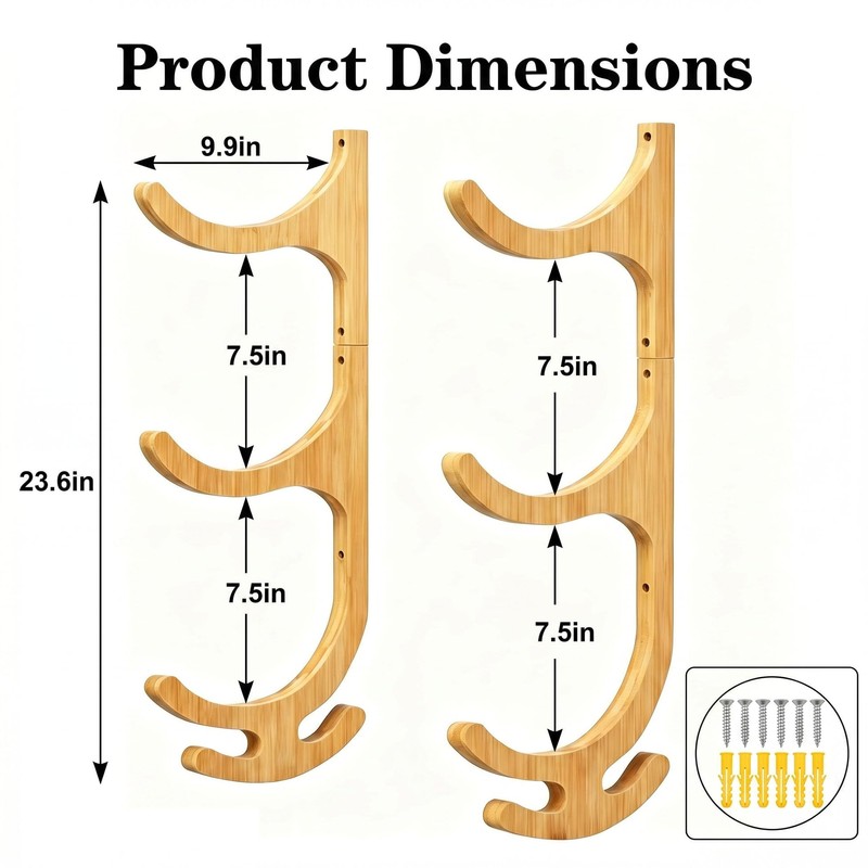3-Tier Bamboo Yoga Mat Holder Wall Mount, Yoga Mat Storage