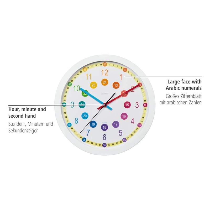 Hama Analogue Children's Wall Clock/Learning Clock, for Learning Time, No