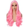 PORSMEER Wig Long PInk Curly Wavy Wigs for Women Ladies