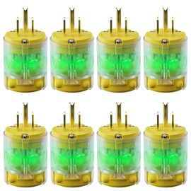 Yomiuwo 8 Pack 15 A 125V Lighted Extension Cord Replacement Ends,15 amp Plug Straight Blade Electric Plugs Replacement, Male NEMA 5-15P,2 Pole 3 Wire Plug Replacement Grounding,UL Listed