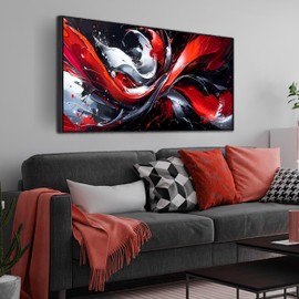 Ouzzlie Red Wall Decor Abstract Canvas Black and White Wall Art for Bedroom Modern Picture Artwork 24" x 48"