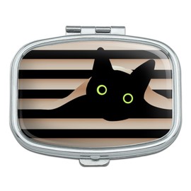Black Cat in Window Rectangle Pill Case Trinket Gift Box
