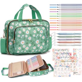 Bible Cover Case for Women, Large Bible Bag w/Shoulder Strap, Bible Study Supplies Journaling Kit Book Carrying Case with Pastel Highlighters 75 Tabs, Valentines Day Christian Gifts for Women Her Mom