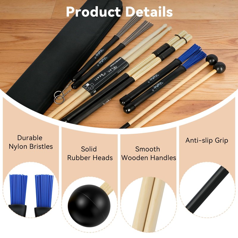 VANPHY Drum Stick Bag Set Include 5 Pair Drum Sticks