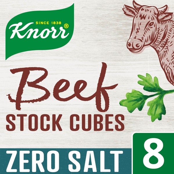 Knorr Zero Salt Beef Stock Cubes pack of 8 lactose- and gluten-free for delicious, zero-salt beef dishes 9 g