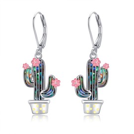 VONALA Cactus Earrings for Women - 925 Sterling Silver - Dangle Drop - Gifts for Girls, Sterling Silver