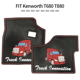 FV Kenworth T680 T880 Floor Mat Set Rubber Black & Red fits with Cargo Liners 2014 2015 2016 2017 2018 2019 2020 2021 Truck Models Front Set for Standard Transmission (FT610)