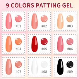 LZXLUKGIR Patting Gel Polish,9 Colors Ombre Gel Nail Polish Palette with 100PCS Nail Sponges for Ombre,Grabbing Pen and French Tip Guide Nail Stickers,French Manicure DIY Home - Set A
