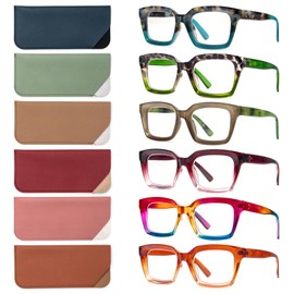 DXYXYO 6 Pack Oversized Square Reading Glasses for Women Blue Light Blocking Fashion Oprah Style Computer Readers, 1.25 Magnification S4