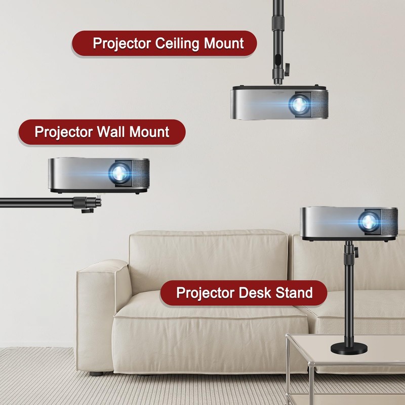 Ceiling Projector Mount Bracket, 360° Rotation & 90° Tilt Adjustable,
