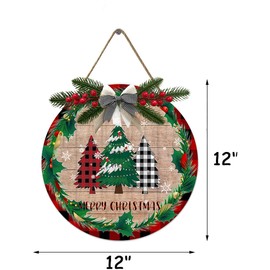 Fenarenes Merry Christmas Welcome Sign - Xmas Tree Door Sign Round Wood Wreaths Wall Hanging - Outdoor, Farmhouse, Porch Front Door Decoration 12x12 Inch