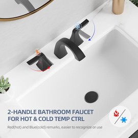 VXV Matte Black Bathroom Sink Faucet 3 Hole Widespread, 8 Inch Vanity Faucet with Pop-Up Drain & Pre-Attached Supply Lines for Easy DIY Installation, Faucet for Bathroom Sink, RV