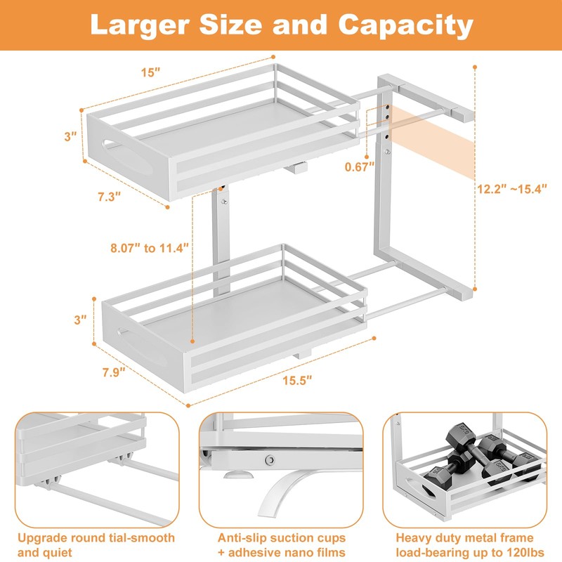 mixeshop Under Sink Organizer, 2 Tier Under Sink Organizers and