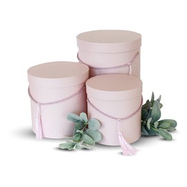 UNIKPACKAGING Premium Quality Round Flower Box, with Tassel, Gift Boxes for Luxury Flower and Gift Arrangements, Set of 3 pcs (Pink)