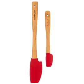 Bambum Bamboo Silicone Spatula Set of 2 Red- Silicone Kitchen Utensils Set Wooden Spatula - Silicone Spatula for Cooking, Small, Medium