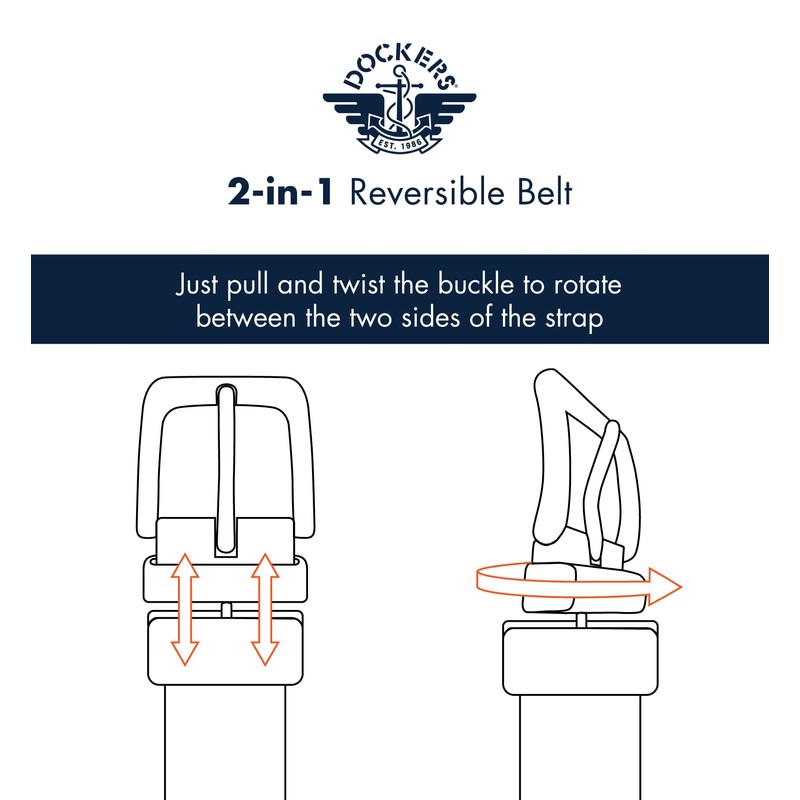 DOCKERS Men's Two-in-one Reversible Rotative Buckle Everyday Casual Dress Belt