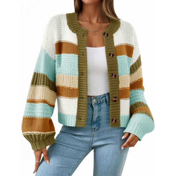 Saodimallsu Womens Striped Chunky Cardigan Sweaters Button Up Fall Trendy