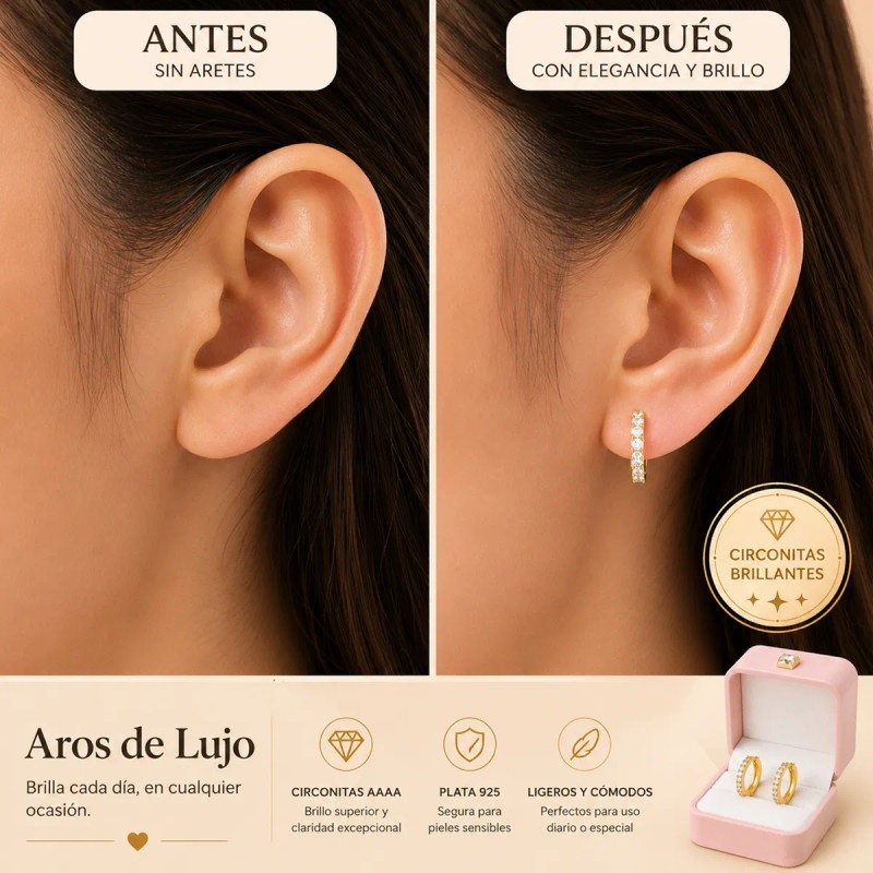 Arracadas Huggie Circonia Pavé Oro Laminado 10mm Elegante