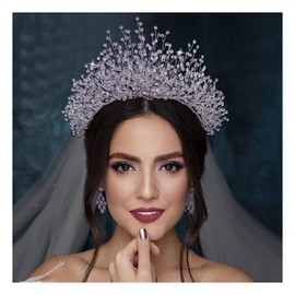 Bridal Wedding Headband Crystal Tiara Crown，Queen Tiaras and Crowns，Wedding Bride Crowns For Birthday Party Wedding Pageant Hair Accessories (Silver/Crown + necklace + Earrings)