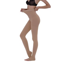 AMZAM® Medical Compression Pantyhose for Women Men, 15-20 mmHg Graduated Compression Tights, Opaque Toeless Compression Stockings Waist High Support Tights for Edema, Varicose Veins, DVT,Beige M