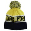 Michigan Wide Stripe Winter Knit Pom Beanie Hat (Dark Blue/Gold)
