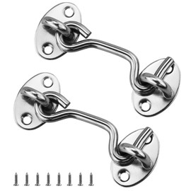 LWMLWM Storm Hooks, Stainless Steel, Pack of 2 Storm Hooks with Eyelet Cabin Hooks, Stainless Steel Door Locks, Lock Hooks with 8 Mounting Screws (3 Inches)