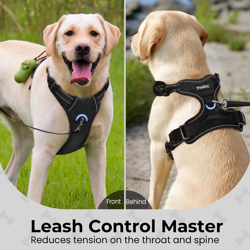 Funfox Dog Harness Large Dog, 2 Clips No Pull Vest