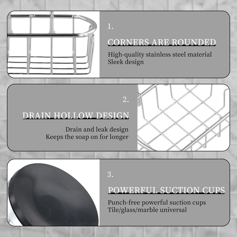 Strong Suction Cup Shower Caddy Bathroom Shelf Storage Stainless Steel