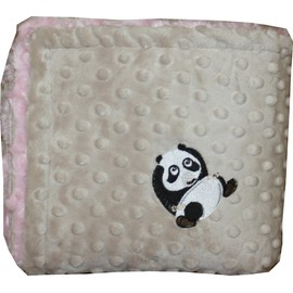 Lil' Cub Hub Minky Blanket, Mocha Dot/Pink Rosebud, Panda