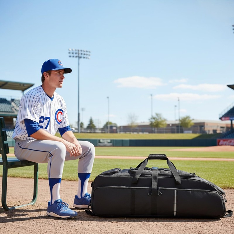 Catchers Gear Bag with Wheels for 4 Bats, Rolling Baseball