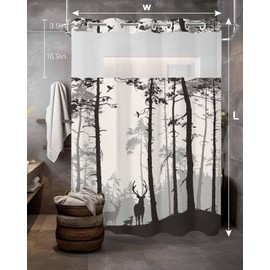 EZON-CH Black Shower Curtain Liner for Bathroom, Forest Elk Deer Wild Animals Rustic Waterproof No Hooks Curtain, 48" W x 72" L Snap in Liner Without Hooks Shower Curtain Bath Accessories Decor