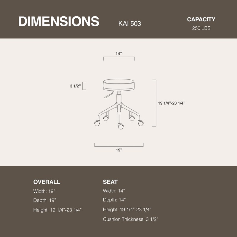 DR.LOMILOMI Pneumatic Swivel Rolling Stool Chair 503 Kai (Standard, Cream)
