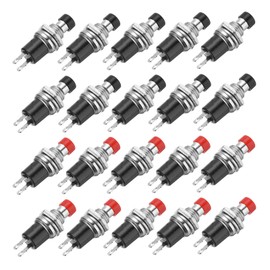 sourcing map Set of 20 1A 250V AC 7mm Mini Momentary Push Button Switch PBS-110 NO Black/Red Switch Button with Soldering Foot for Electronic Devices