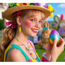 Colorful Easter Bunny Rabbit Peep Dangle Earrings for Women Cute Wooden Bunny Rabbit Peeps Earrings Jewelry Spring Holiday Outfit Accessories (Yellow)