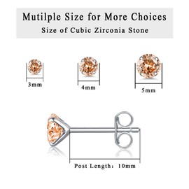 Silver Stud Earrings for Women - S925 Sterling Silver Cubic Zirconia Stud Earrings Set | Hypoallergenic Earring November Birthstone Topaz Wedding Birthday Chritsmas Jewellery Gift, Size: 3mm/4mm/5mm