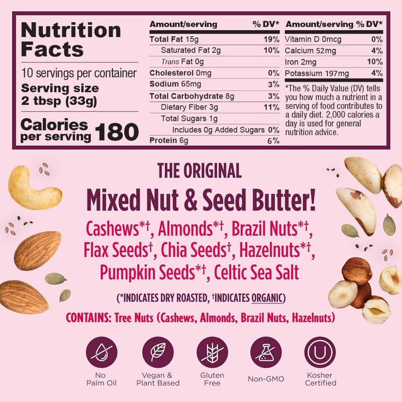 NuttZo Natural Power Fuel 7 Nuts and Seeds Butter, Crunchy,
