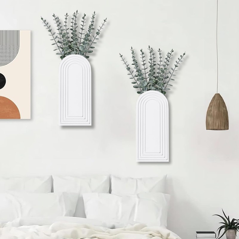 Dnnnii 2 Pack Wooden Wall Vase Set - White Finish
