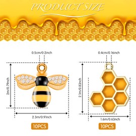 BENBO 20 Pcs Alloy Enamel Bee Beads Sets, Rhinestone Honeycomb Pendants Honeybee for Craft Charms Bumble Bee Shape Charm Embellishments with Box for Earring Necklace DIY Jewelry Making