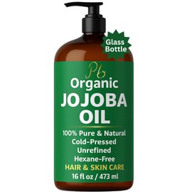 Organic Jojoba Oil– 100% Pure, Cold-Pressed, Unrefined & Hexane-Free – Golden Jojoba Oil for Face, Body, Hair & Nails – Supports Hair Growth, Anti-Aging & Wrinkle Reduction – 16 fl oz Glass Bottle