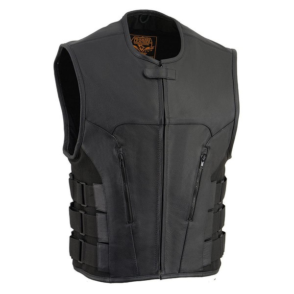 Milwaukee Leather MLM3500 Men's 'Basher' Bullet Proof Style SWAT Leather Vest w/Single Panel Back for Patches - 3X-Large
