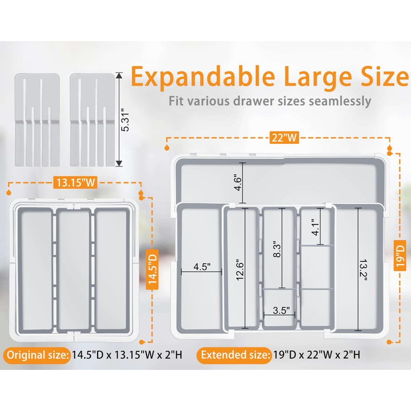 Homecor Large Utensil Organizer for Kitchen Drawer, Expandable Silverware Drawer