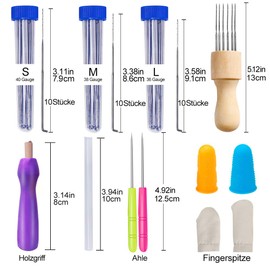 Felting Needles Set for Beginners, 3 Sizes Felting Needles, Felting Wool Needles with Wooden Handle, Awls, Fingertip, Instructions and Other Tools for Wool Felting DIY